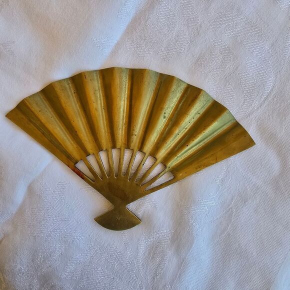 Vintage Solid Brass Decorative Gold Fan Wall Art Decor - Picture 3 of 7